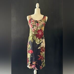 DOLCE & GABBANA Black Floral Print Stretch Silk Sleeveless Sheath Midi Dress M